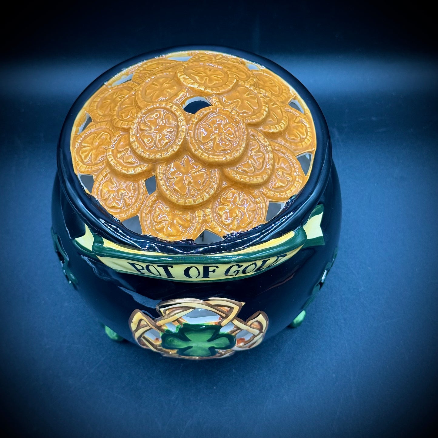 Blue Sky Pot of Gold Ceramic Candle Holder