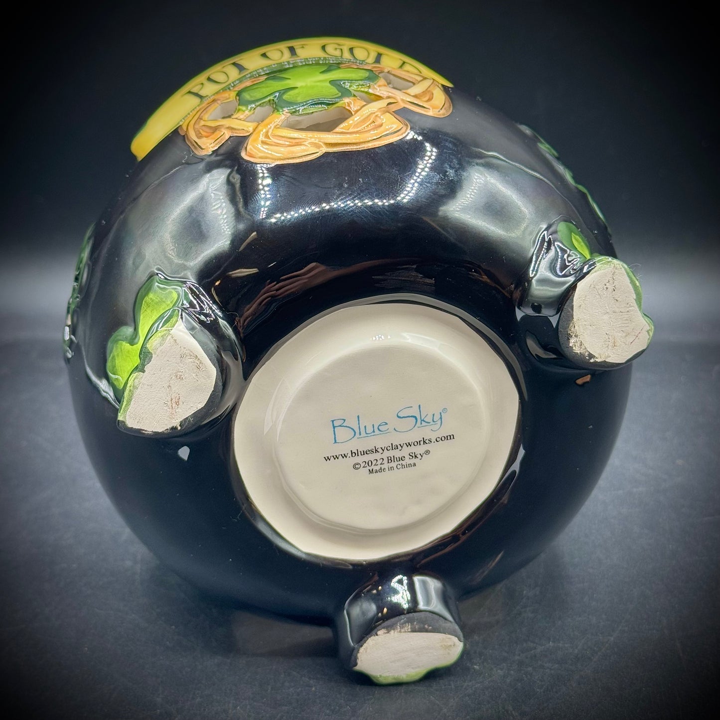 Blue Sky Pot of Gold Ceramic Candle Holder
