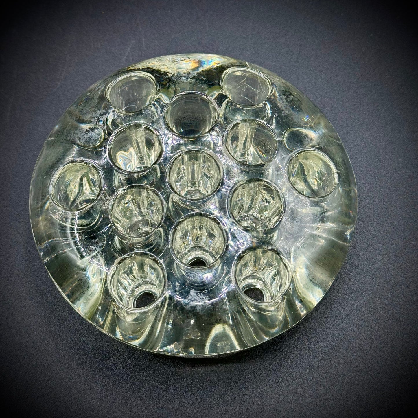 Vintage Clear Glass 13-Hole Flower Frog