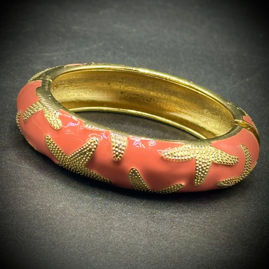 Hinged Bangle Bracelet with Pink Enamel and Starfish Motif