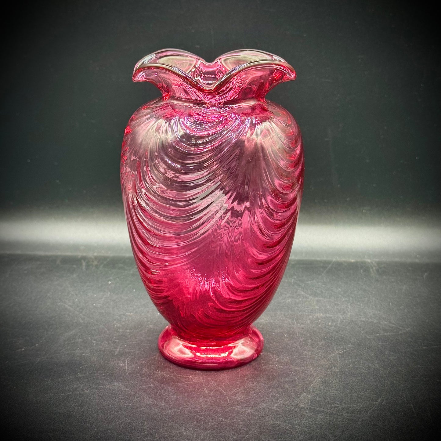 Vintage Fenton Cranberry Glass Drape Vase