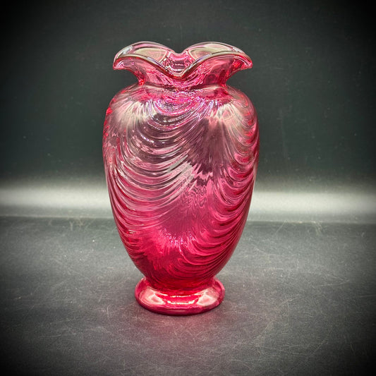 Vintage Fenton Cranberry Glass Drape Vase