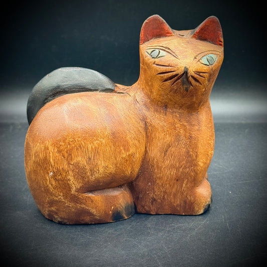 Primitive Folk Art Hand Carved Wood Cat