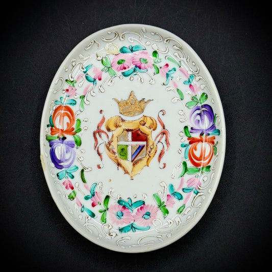 Limoges France Hand Painted Porcelain Trinket Dish Crown and Crest