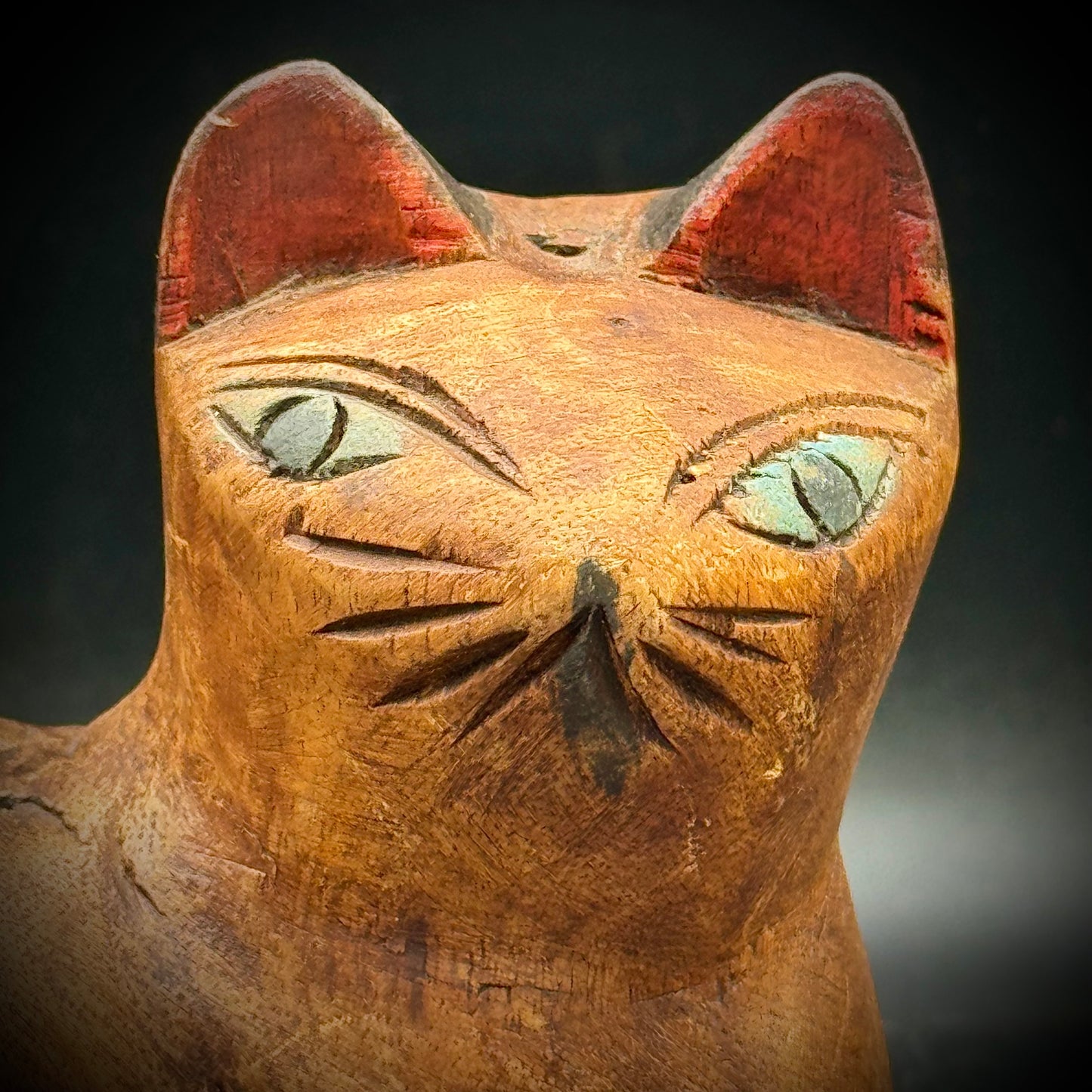 Primitive Folk Art Hand Carved Wood Cat