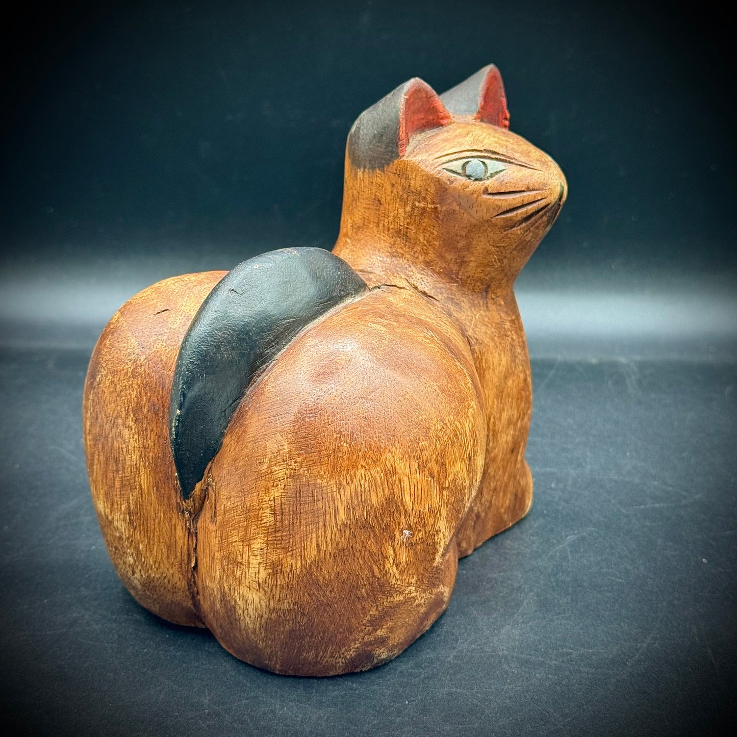 Primitive Folk Art Hand Carved Wood Cat