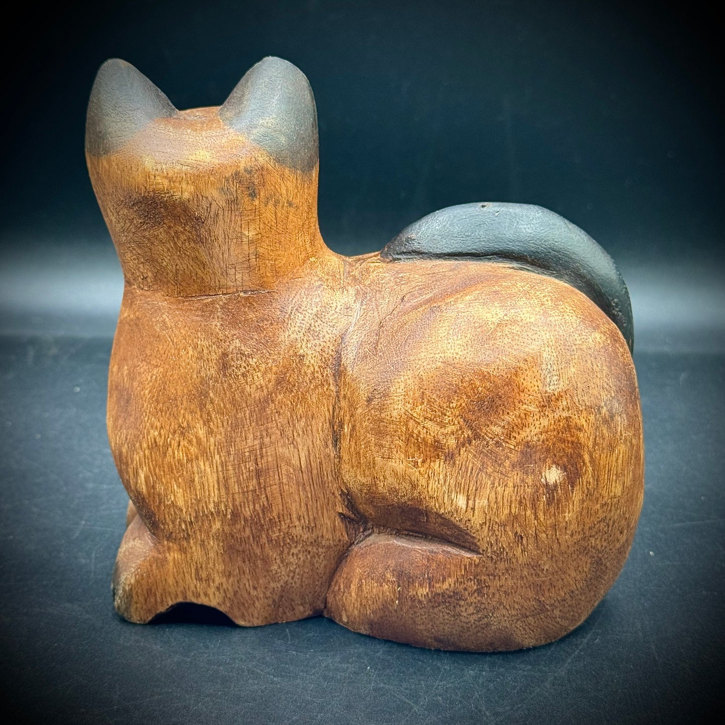 Primitive Folk Art Hand Carved Wood Cat