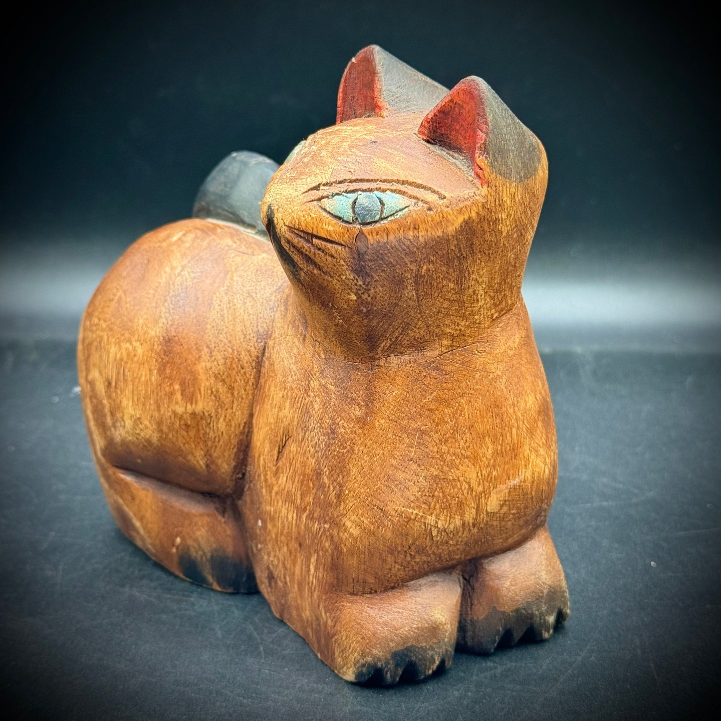 Primitive Folk Art Hand Carved Wood Cat