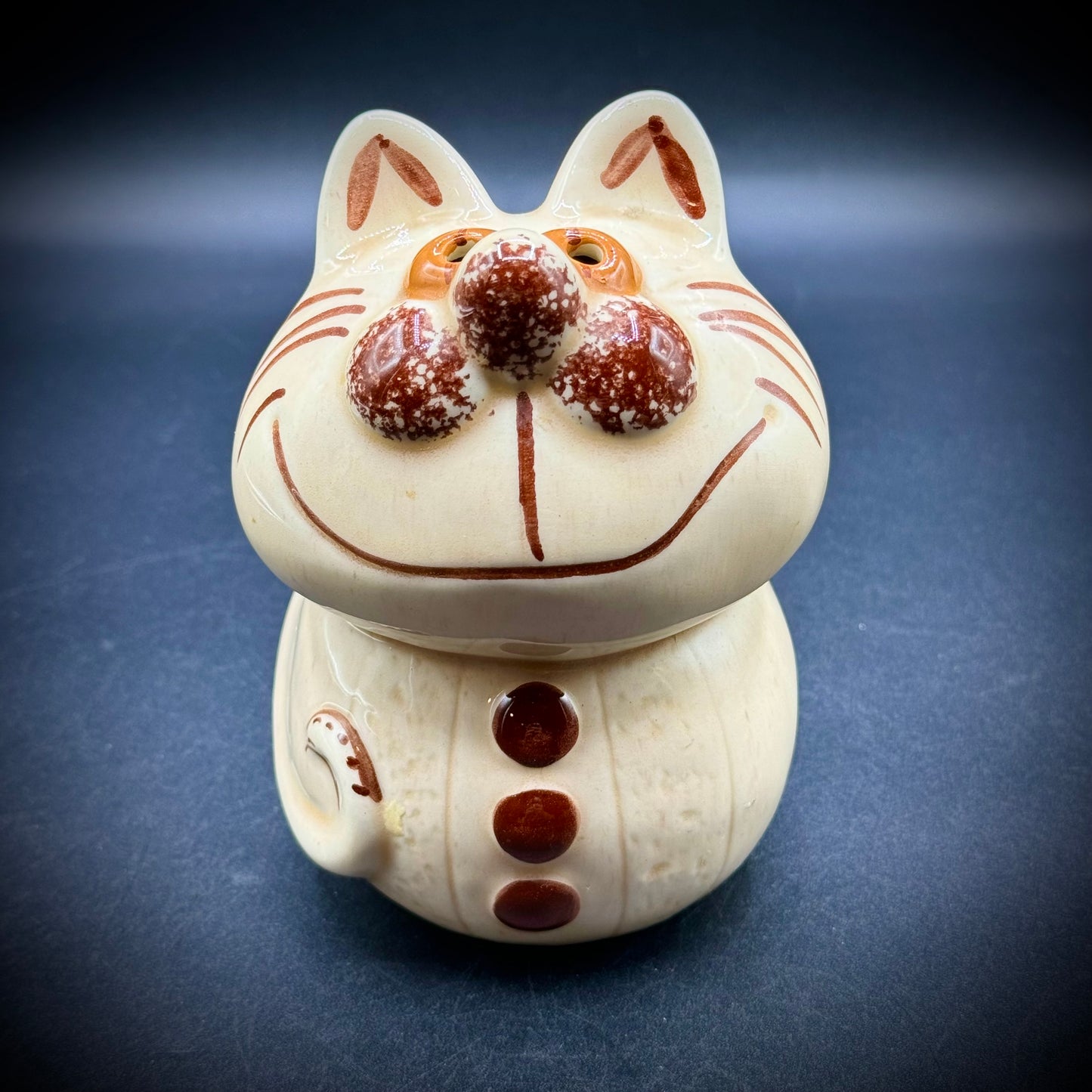 Vintage N.S. Gustin Co. Pottery Cheshire Cat Cheese Shaker