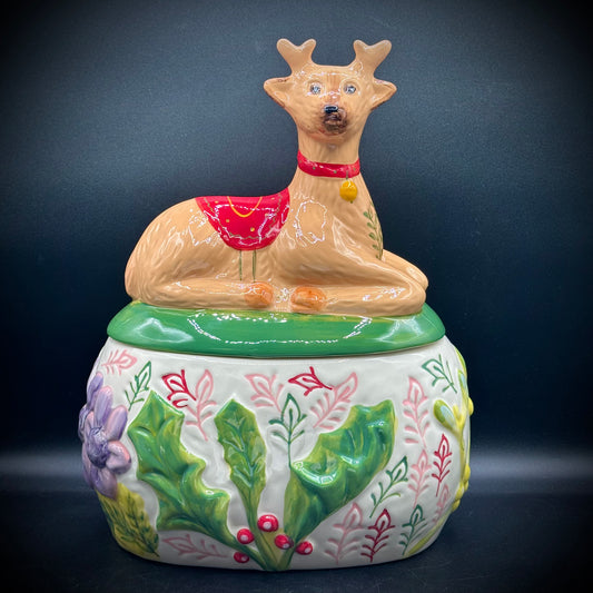 RARE Hand Signed Anthropologie Natalie Lete Reindeer Cookie Jar