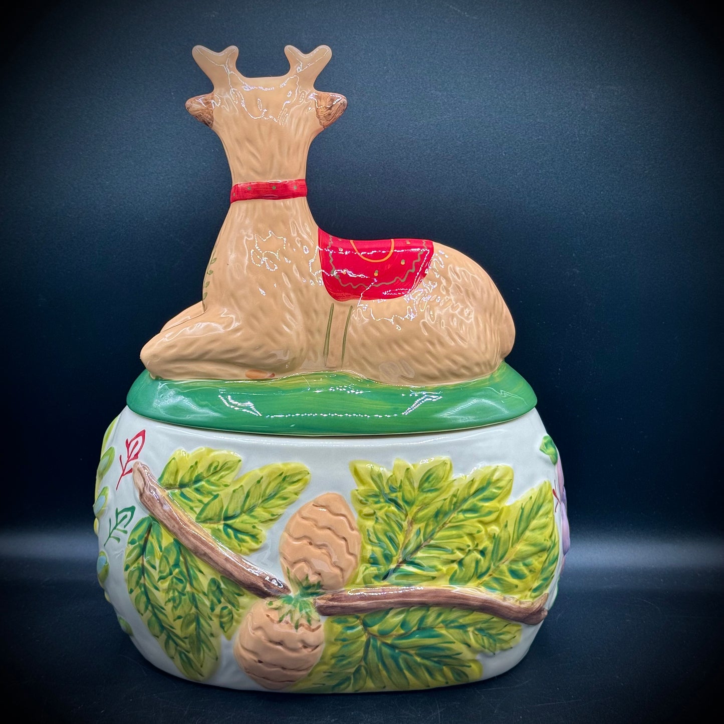 RARE Hand Signed Anthropologie Natalie Lete Reindeer Cookie Jar
