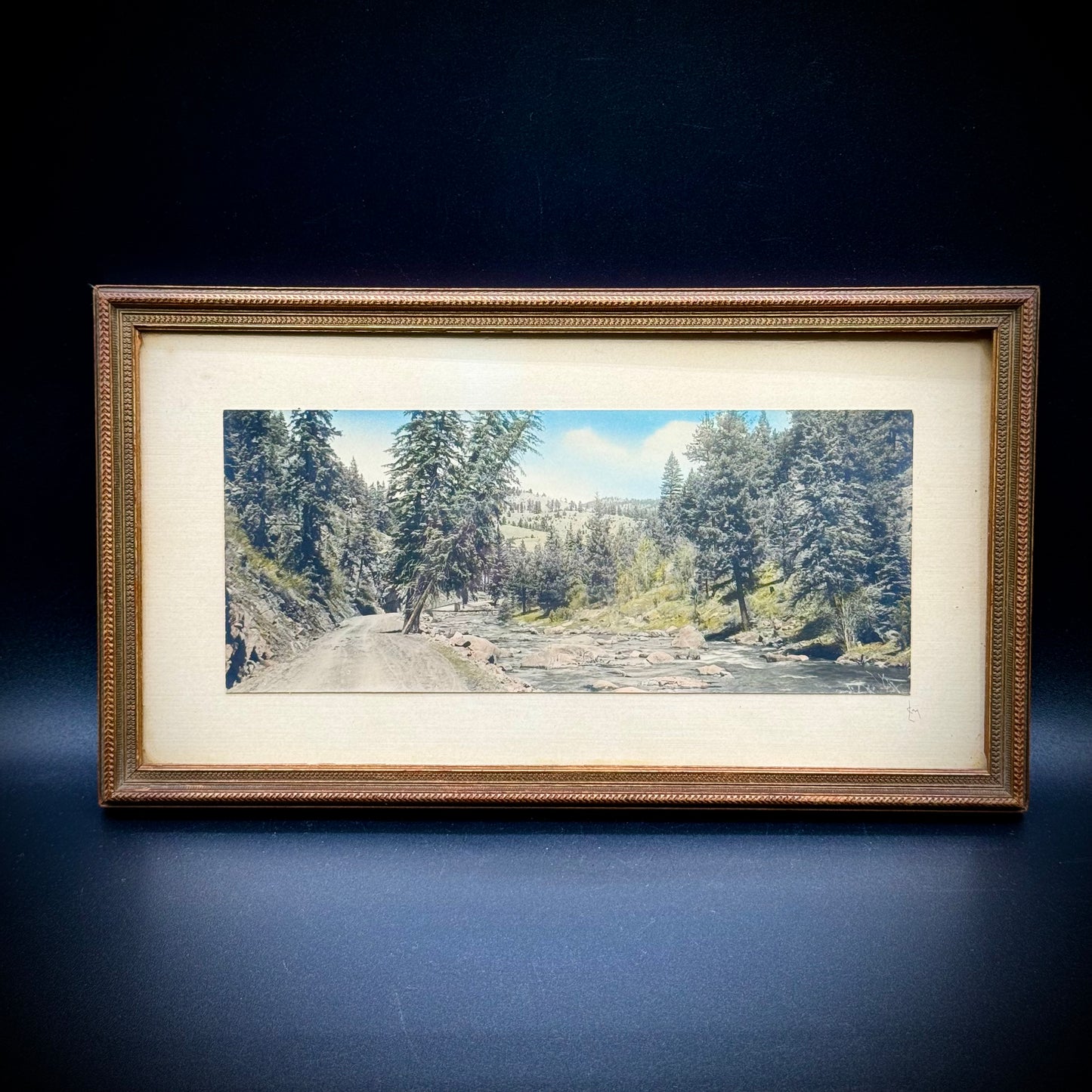 Framed Antique Hand Tinted Landscape Photograph Signed 'LCM'