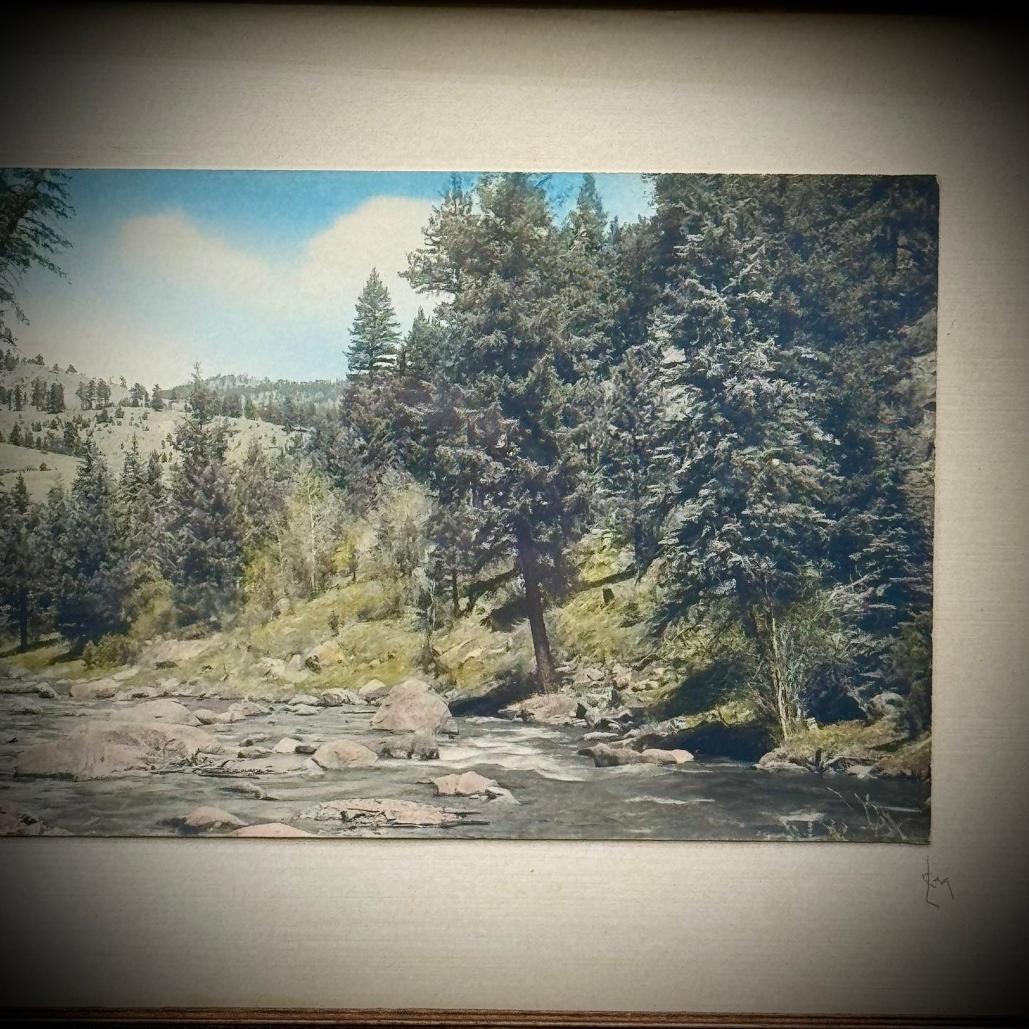 Framed Antique Hand Tinted Landscape Photograph Signed 'LCM'