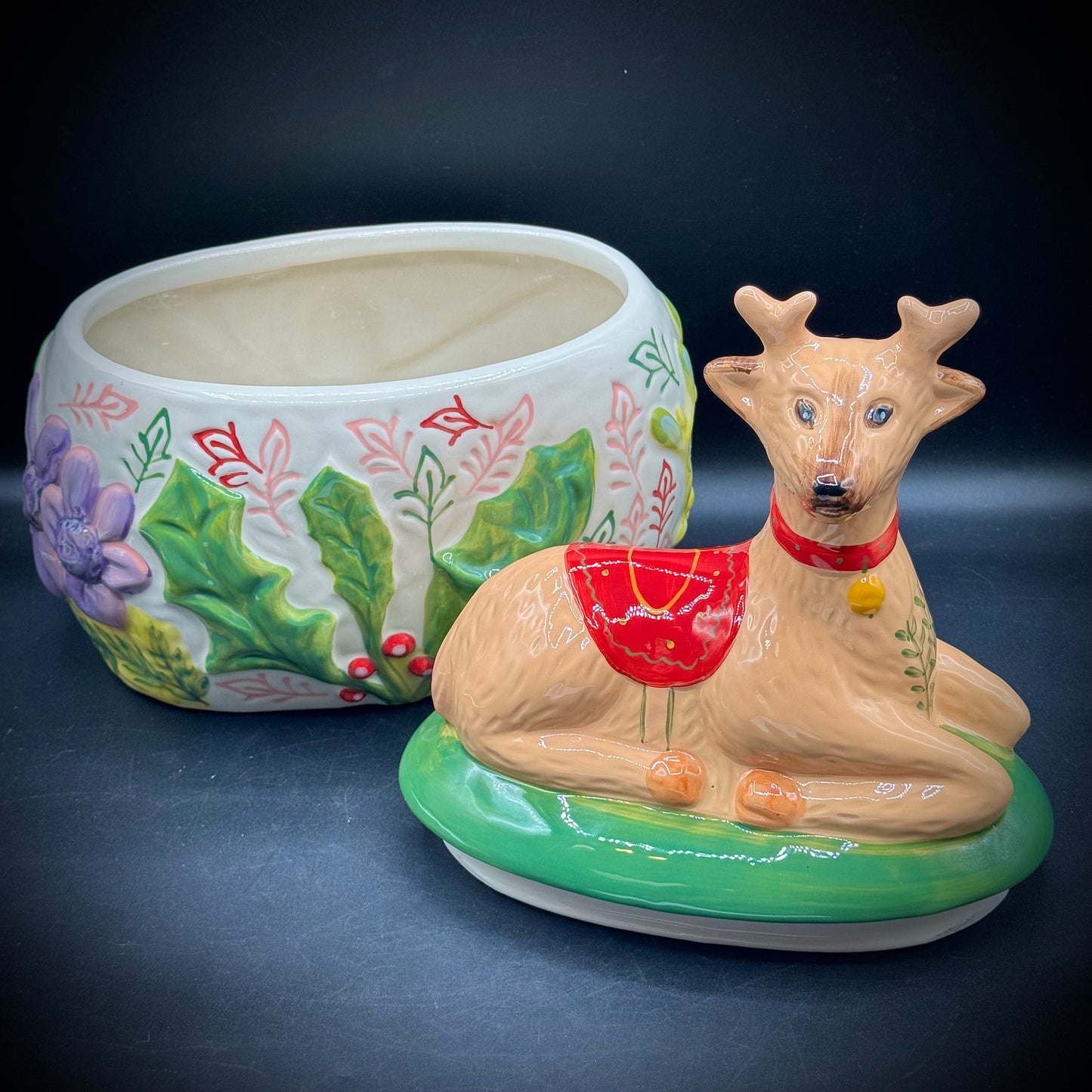 RARE Hand Signed Anthropologie Natalie Lete Reindeer Cookie Jar