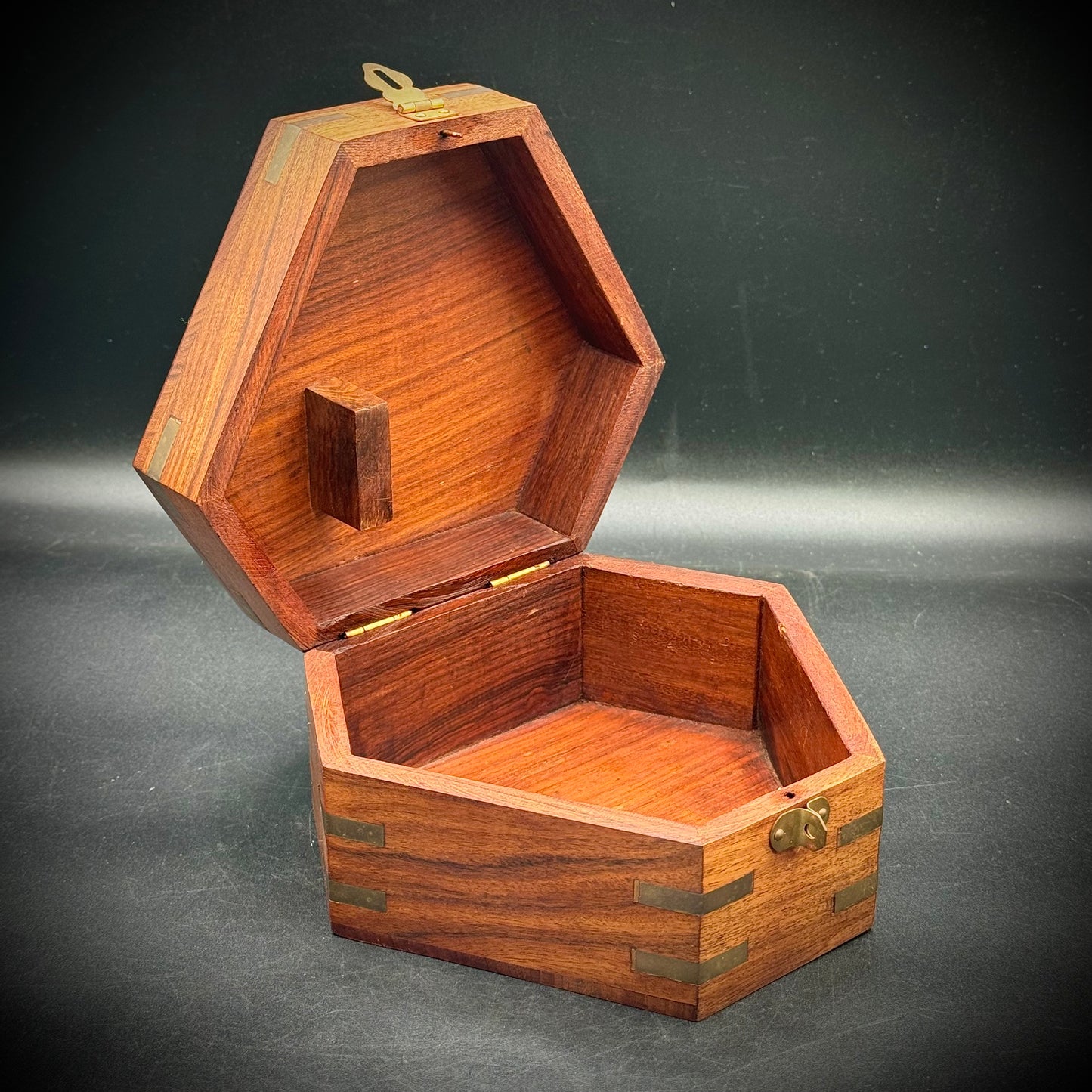 Vintage Nautical Motif Wood Box with Brass Accents