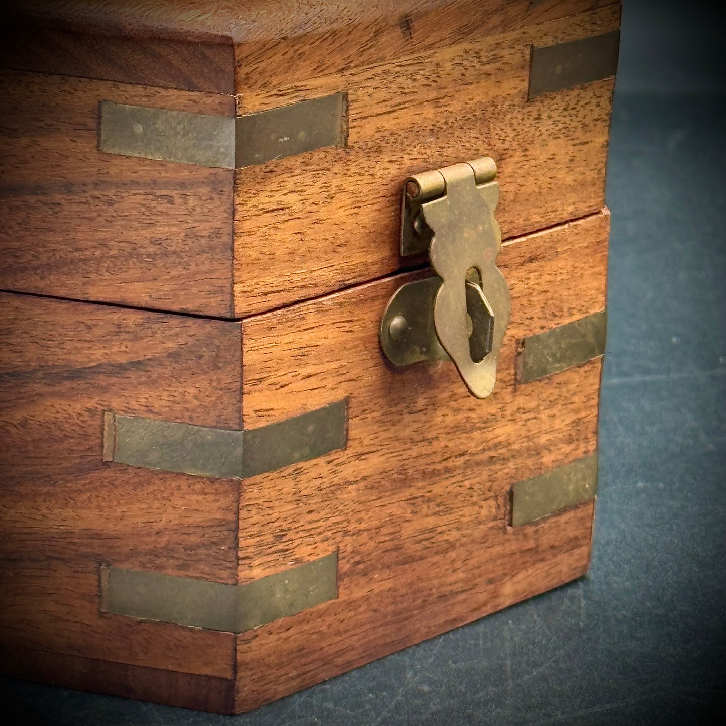 Vintage Nautical Motif Wood Box with Brass Accents