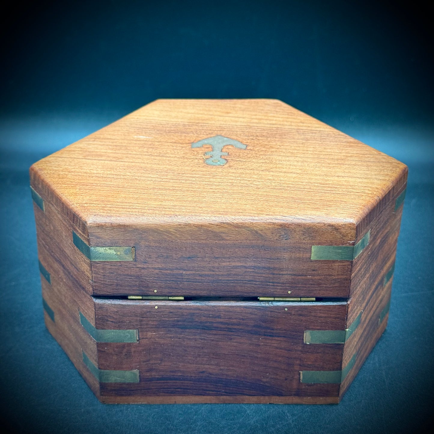 Vintage Nautical Motif Wood Box with Brass Accents