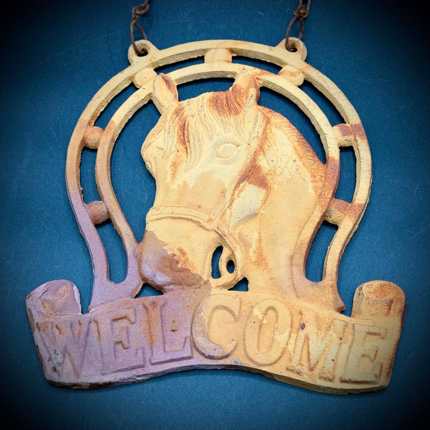 Vintage Cast Iron Equestrian Welcome Sign