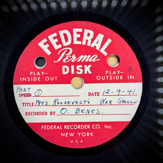 Original 1941 Record Recording - FDR Pearl Harbor Speech