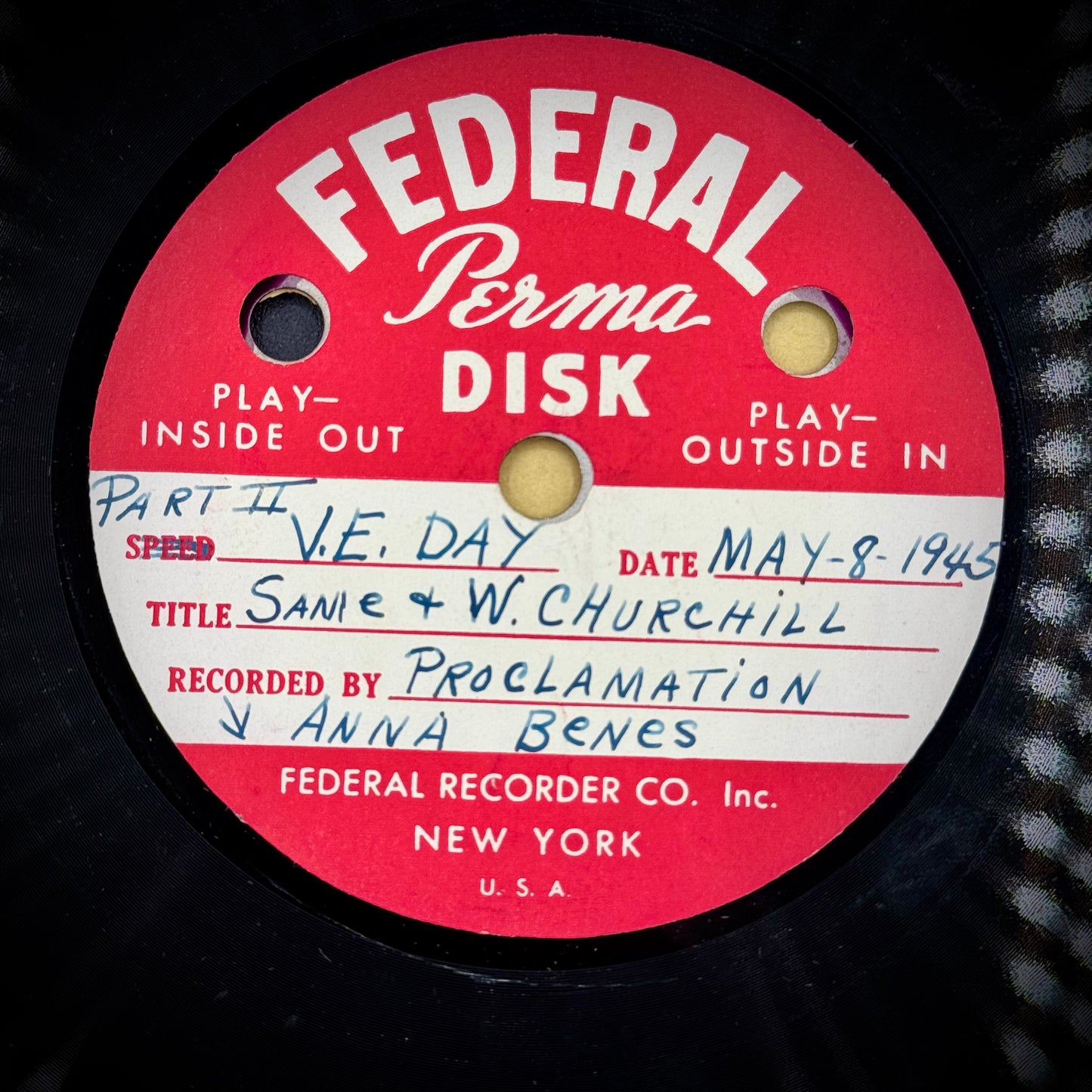 Original 1945 Record Recording - Truman & Churchill Victory Speeches