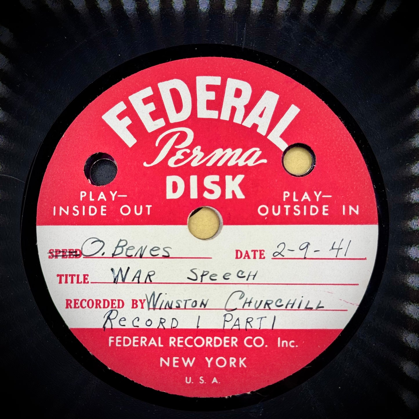 Original 1941 Record Recording - Churchill Blitz Speech