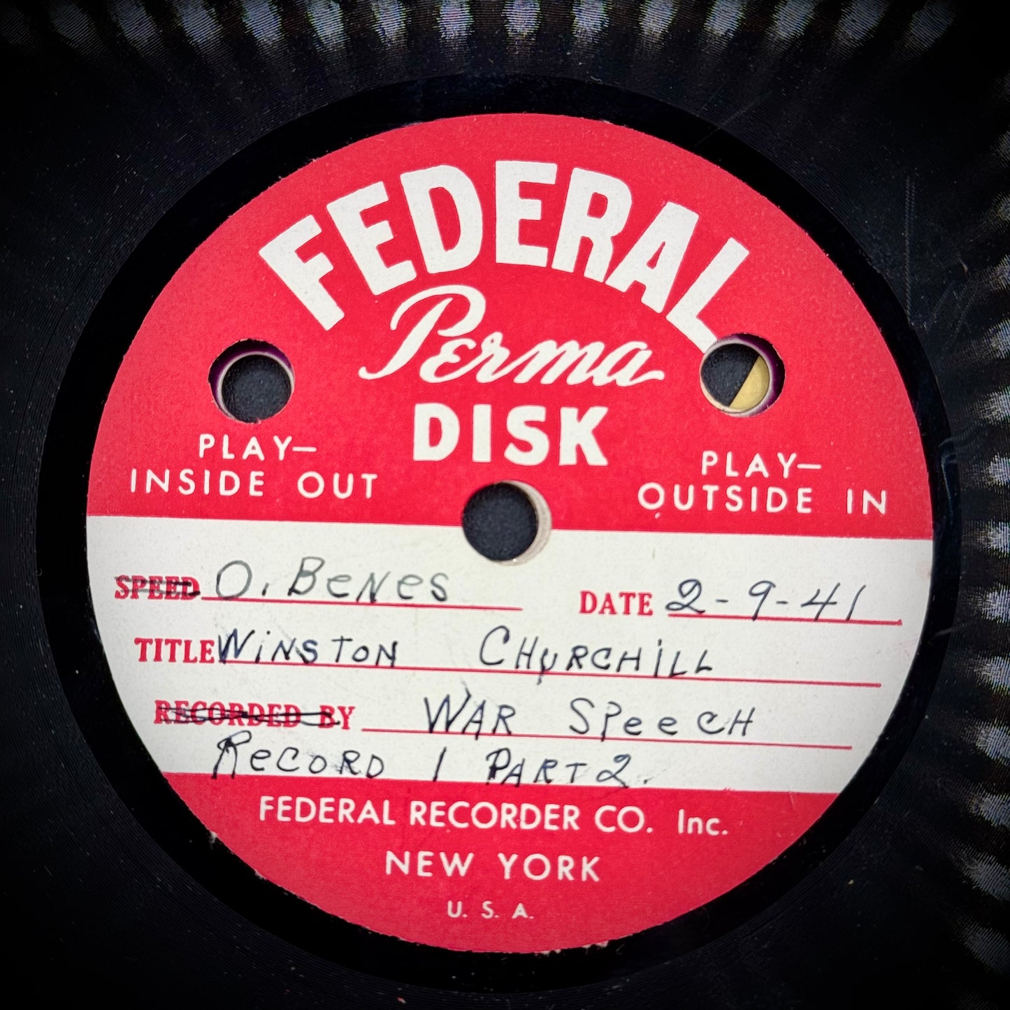 Original 1941 Record Recording - Churchill Blitz Speech
