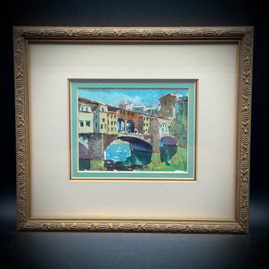 Original Watercolor Painting Double Matted in Gold Tone Frame