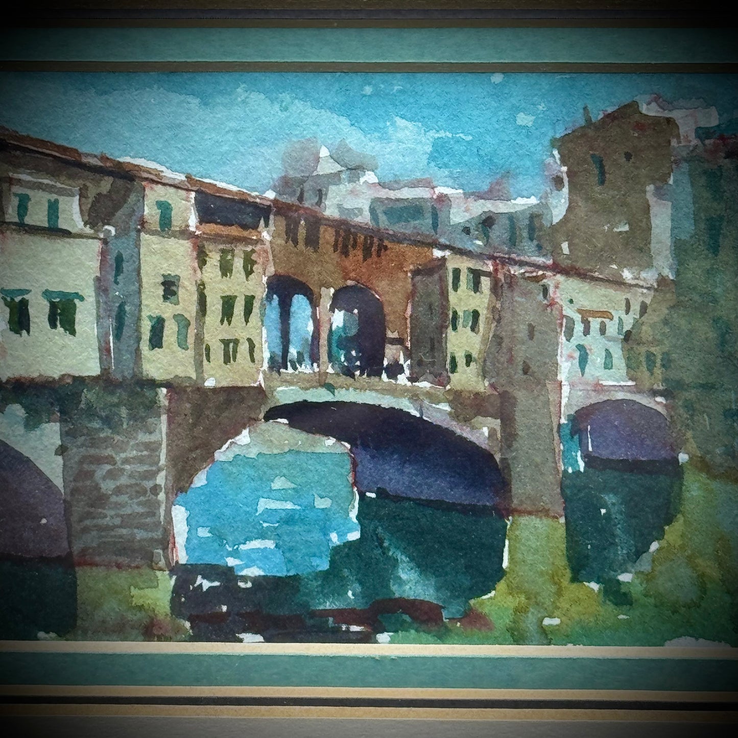 Original Watercolor Painting Double Matted in Gold Tone Frame