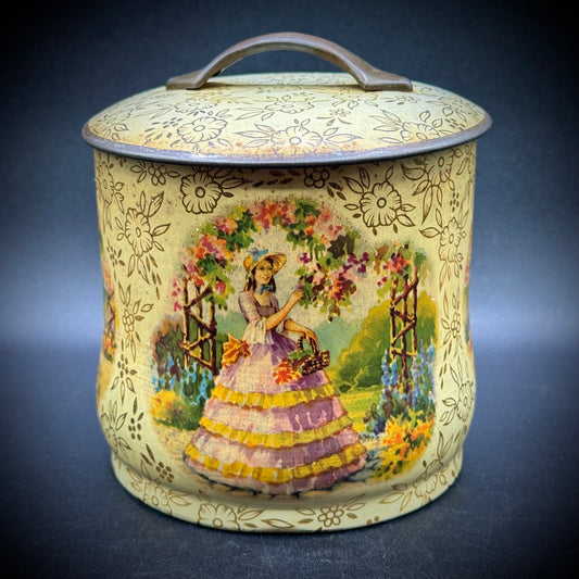 Vintage Floral and Victorian Woman Motif Tin - Made in England