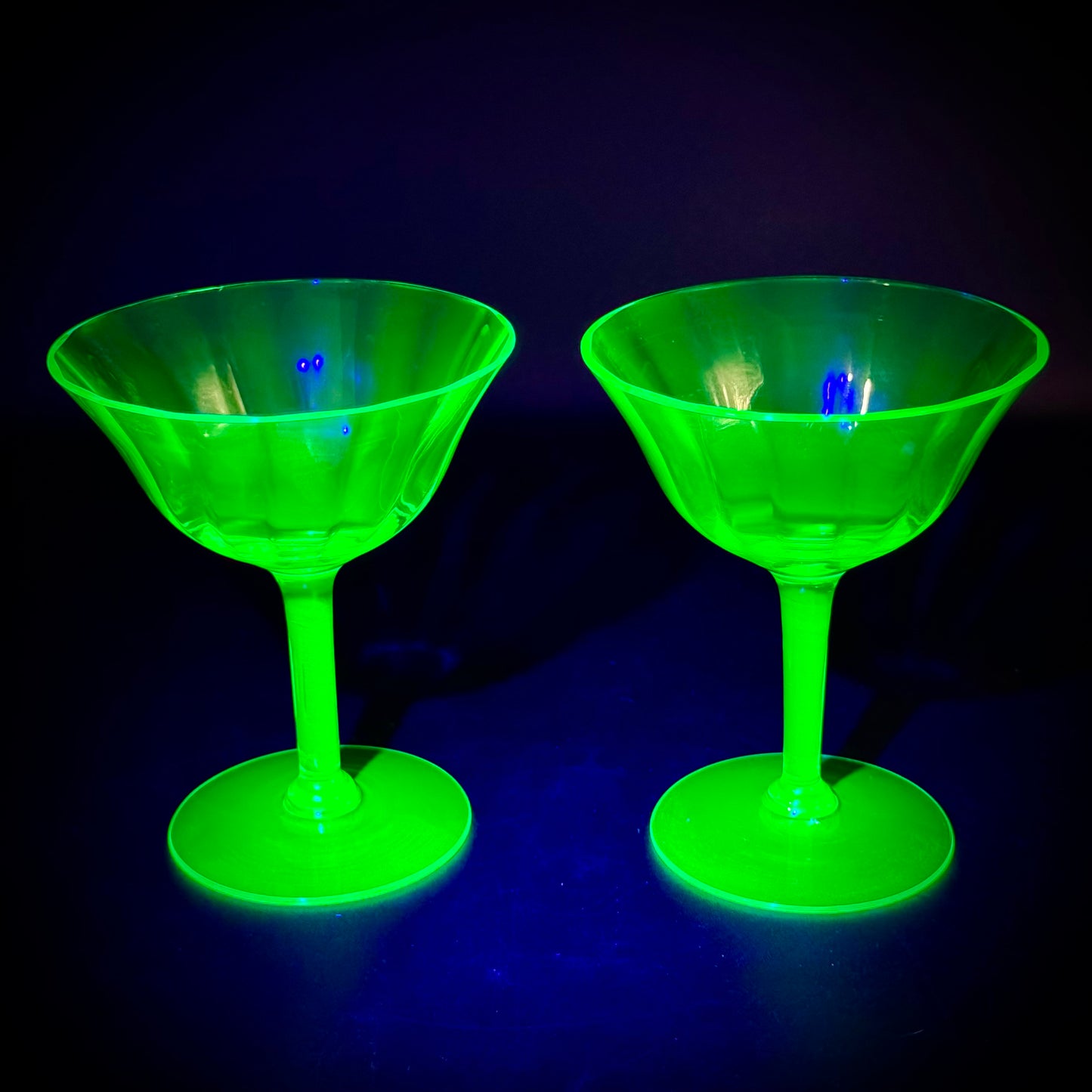 Will's Challenge - Pair of Vintage Green Uranium Glowing Parfait Glasses