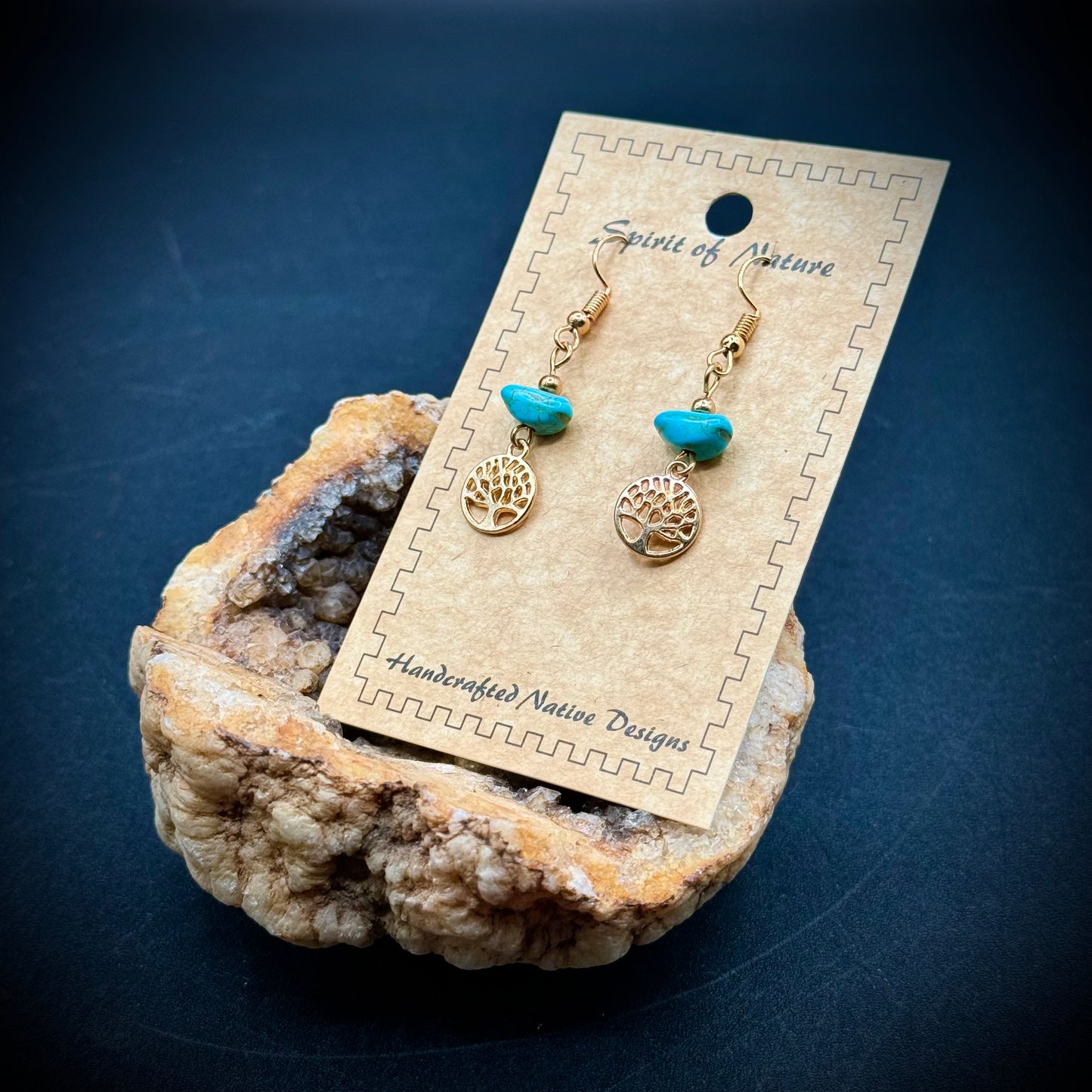 Spirit of Nature "Tree of Life" Handcrafted Earrings with Natural Turquoise