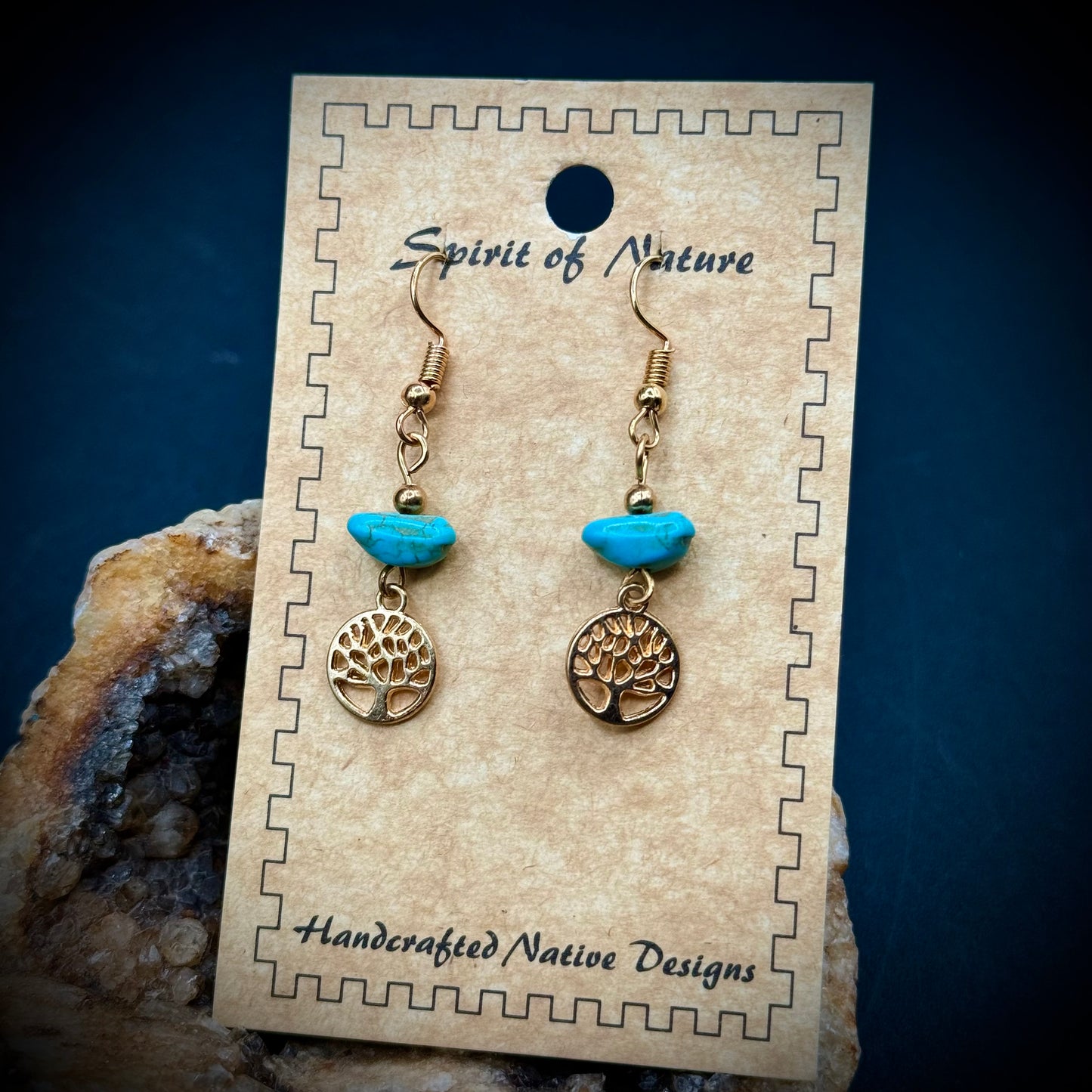 Spirit of Nature "Tree of Life" Handcrafted Earrings with Natural Turquoise