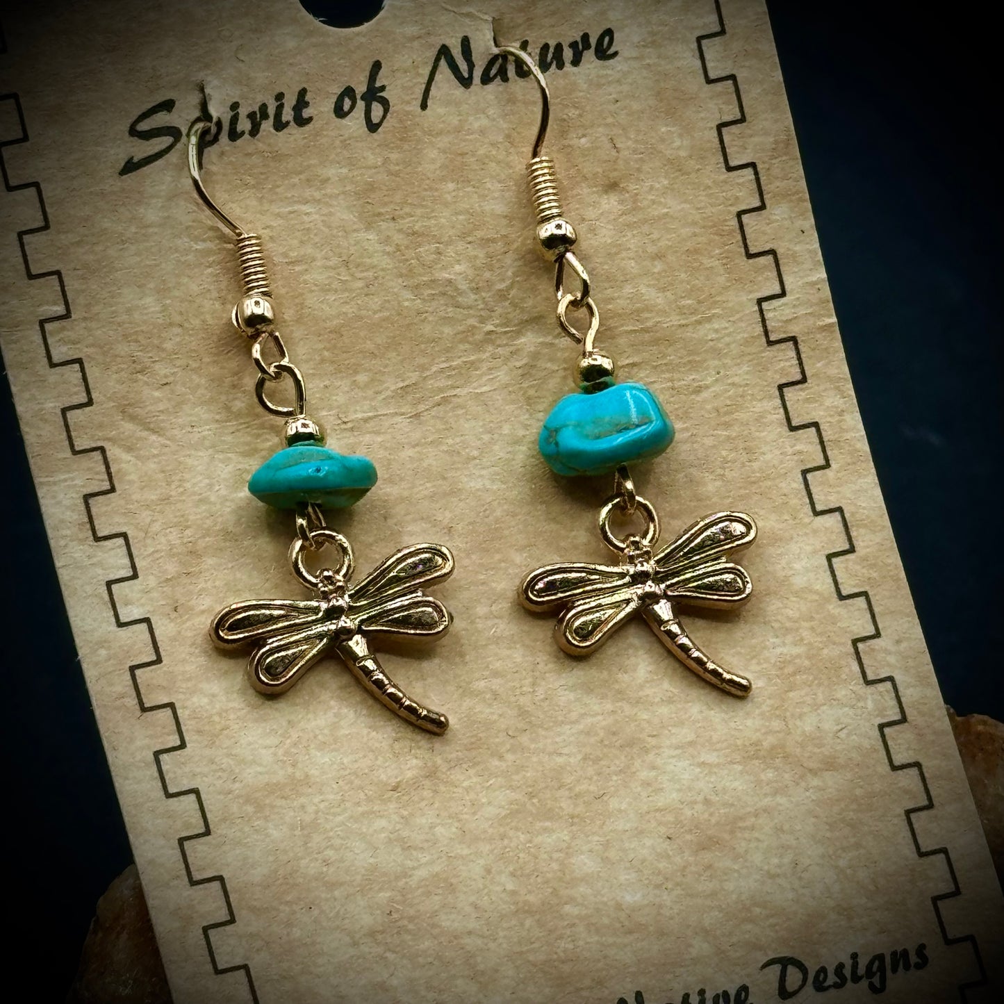 Spirit of Nature "Dragonfly" Handcrafted Earrings with Natural Turquoise