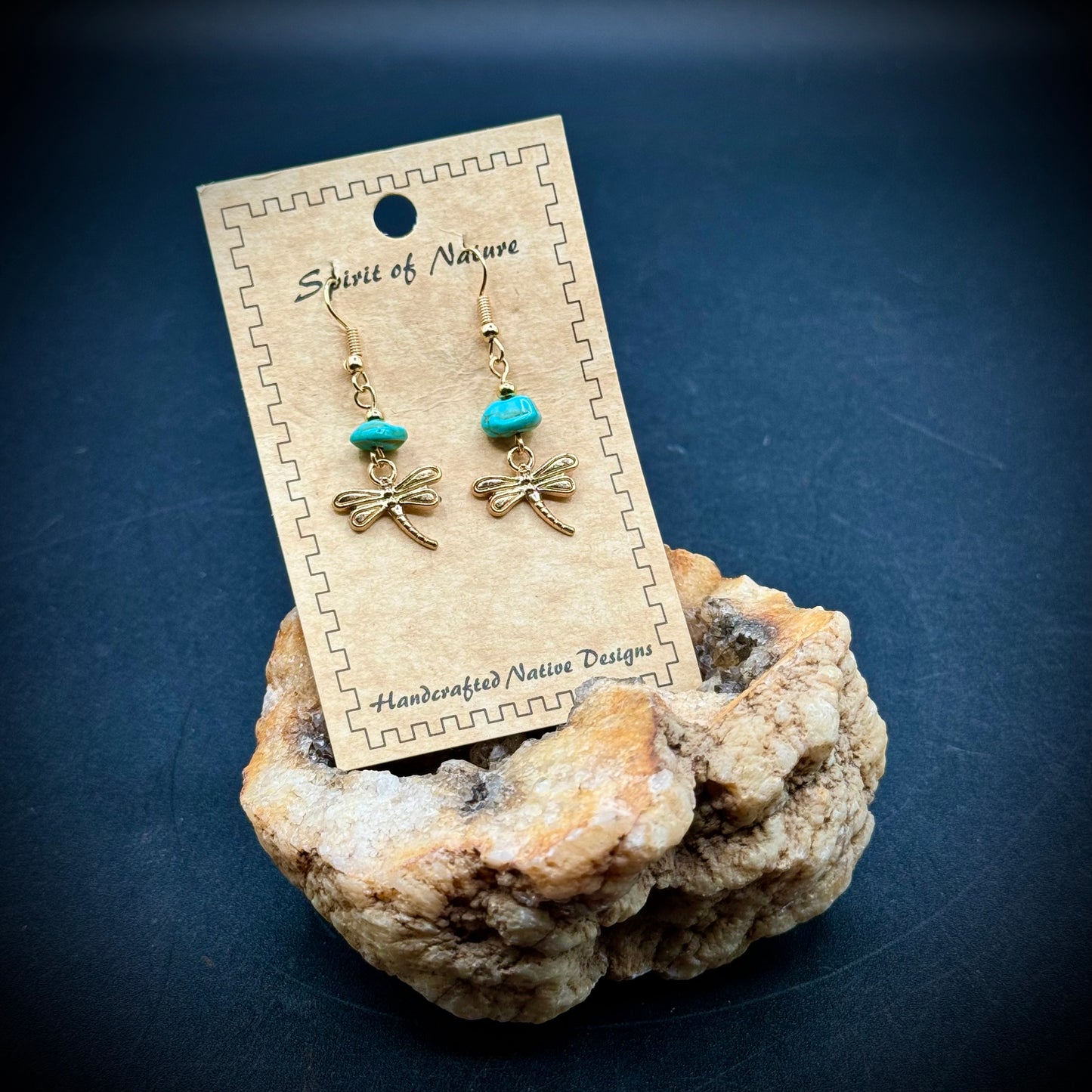 Spirit of Nature "Dragonfly" Handcrafted Earrings with Natural Turquoise