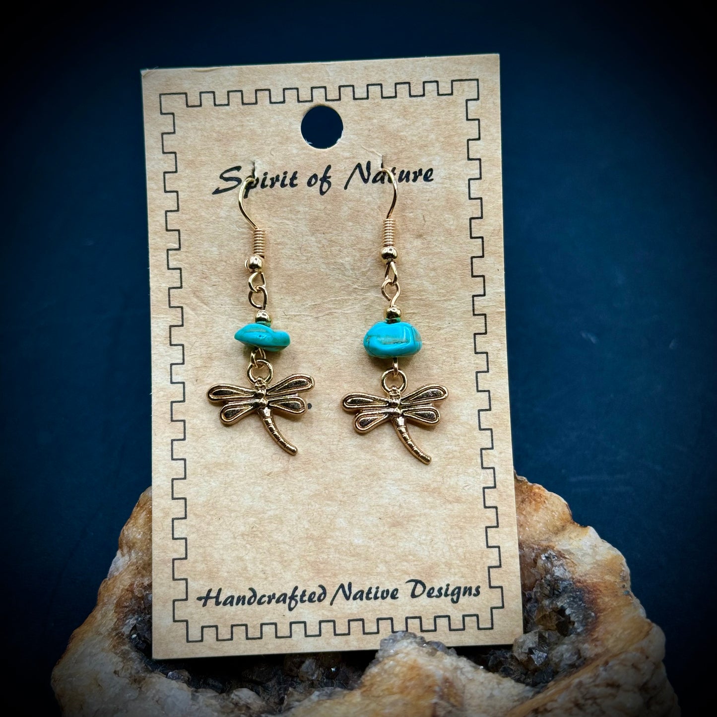 Spirit of Nature "Dragonfly" Handcrafted Earrings with Natural Turquoise