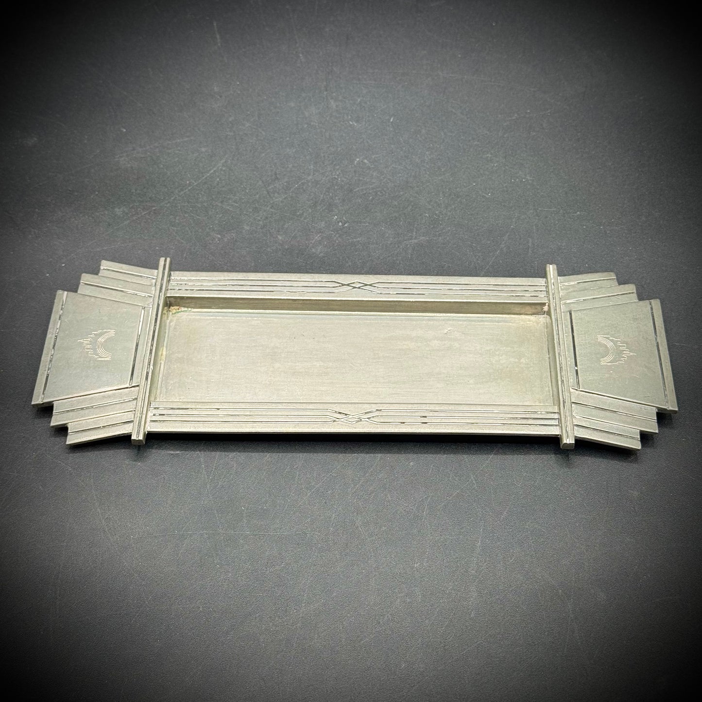 Vintage Art Deco Pewter Tray by "Rose Design" with Skyline Motif