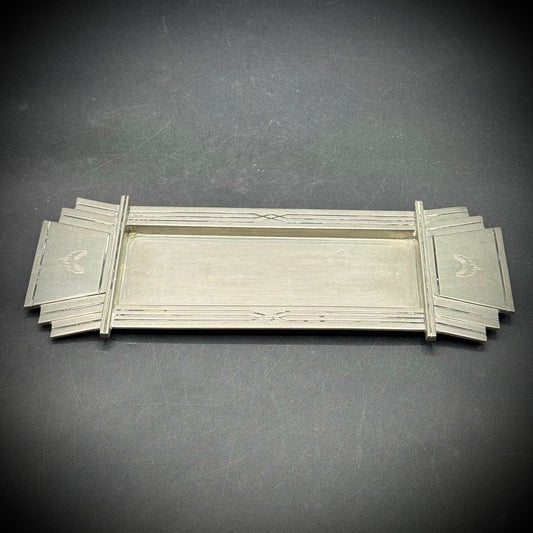 Vintage Art Deco Pewter Tray by "Rose Design" with Skyline Motif