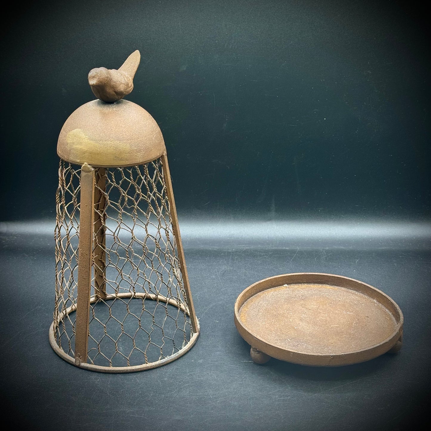 Cast Iron Metal Mesh & Bird Motif Candle Holder
