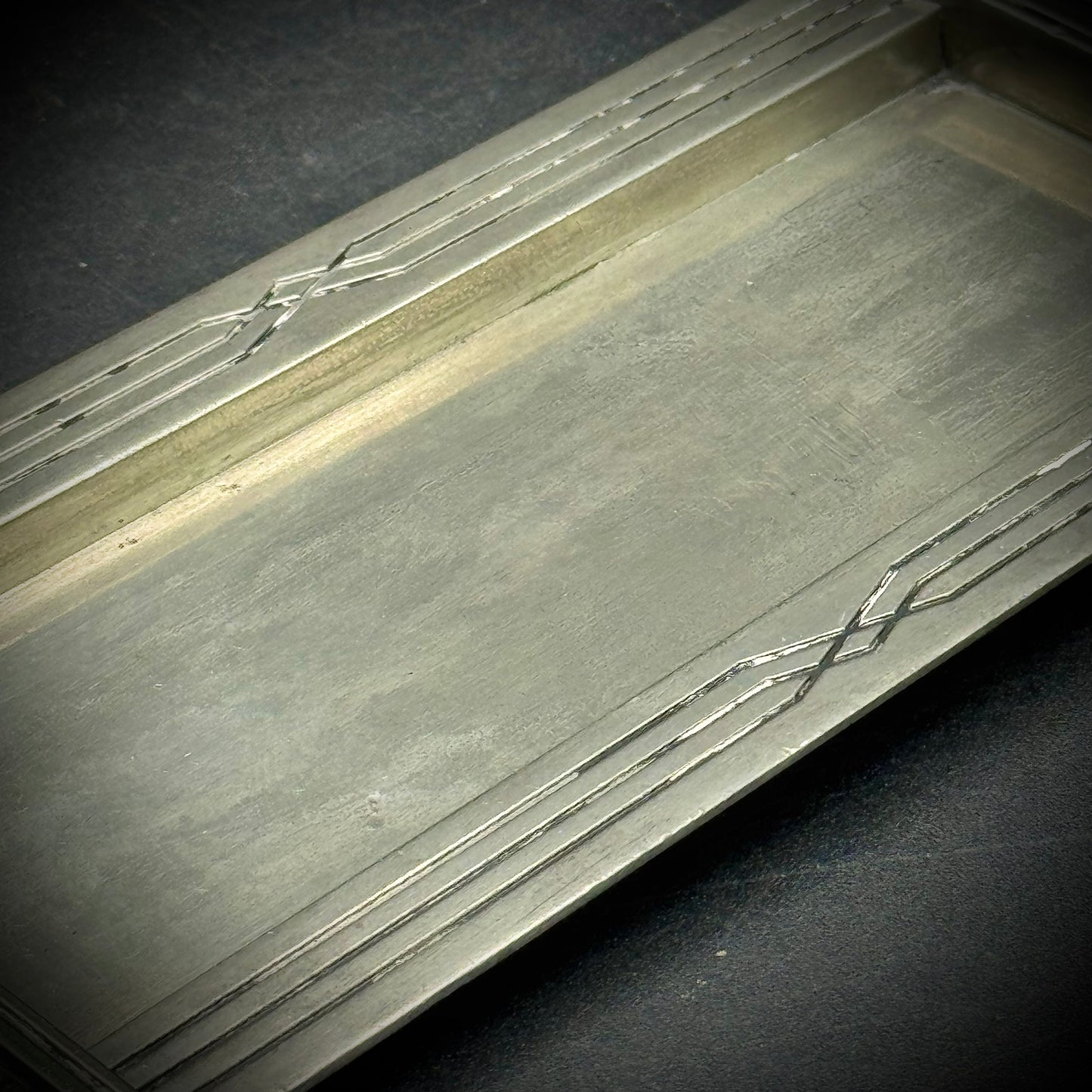 Vintage Art Deco Pewter Tray by "Rose Design" with Skyline Motif