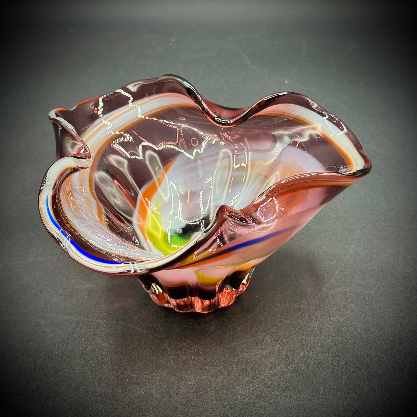 Multi-Color Ruffle Swirl Art Glass Bowl