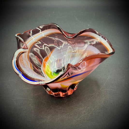 Multi-Color Ruffle Swirl Art Glass Bowl