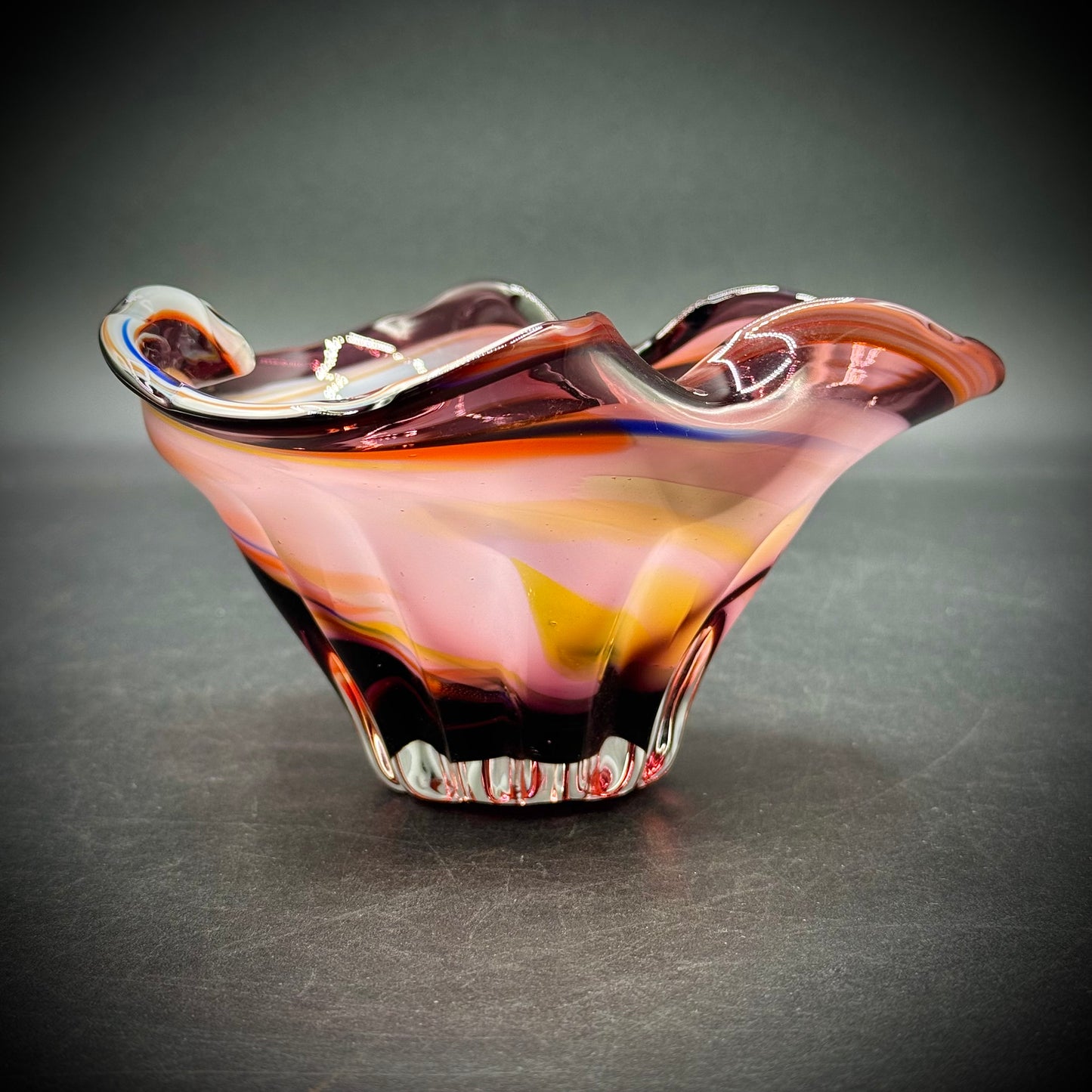 Multi-Color Ruffle Swirl Art Glass Bowl