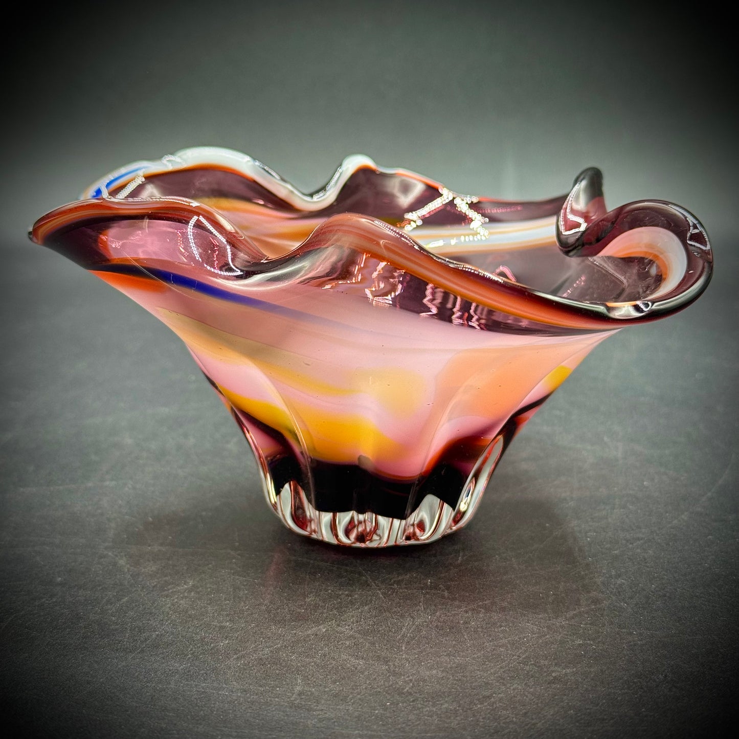 Multi-Color Ruffle Swirl Art Glass Bowl
