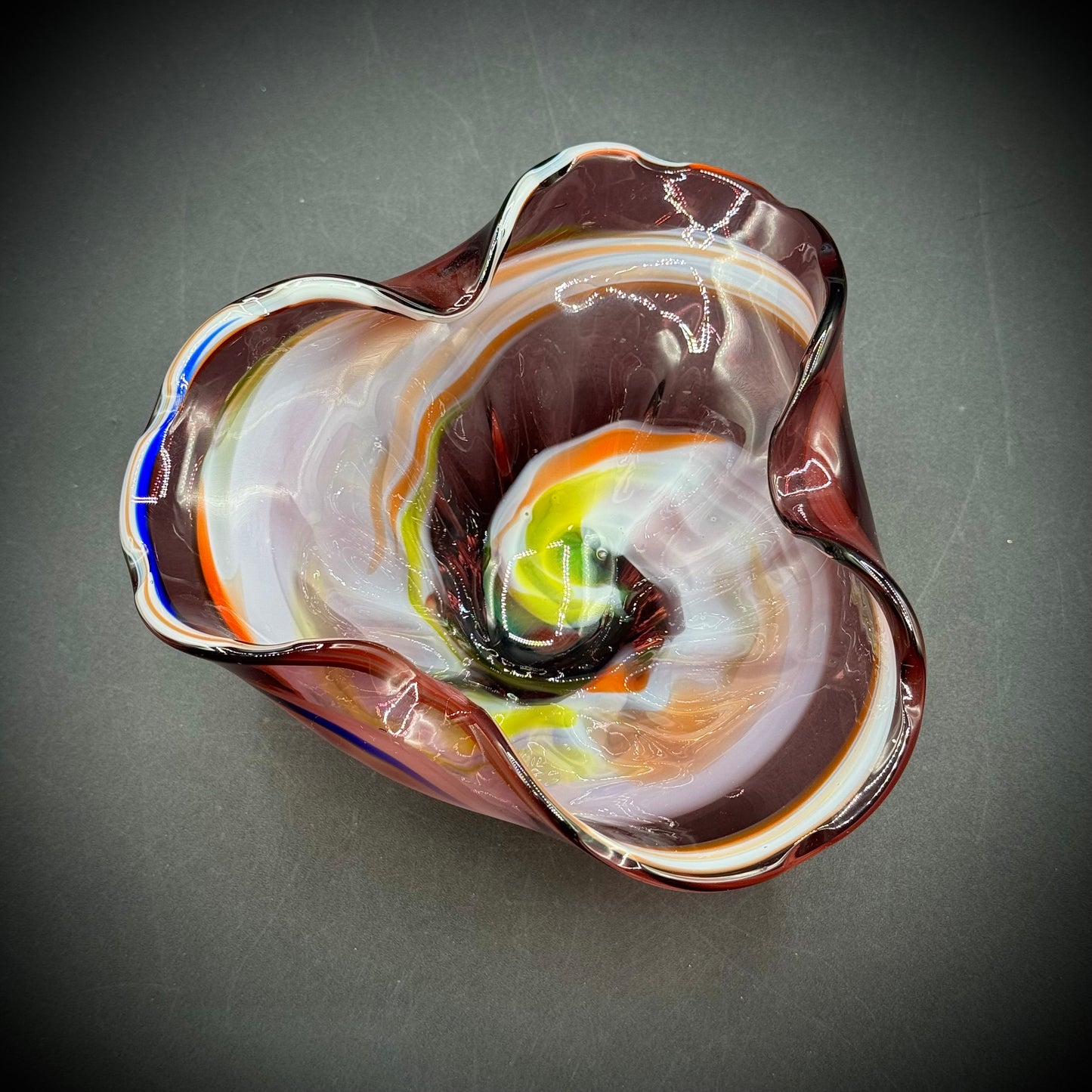 Multi-Color Ruffle Swirl Art Glass Bowl