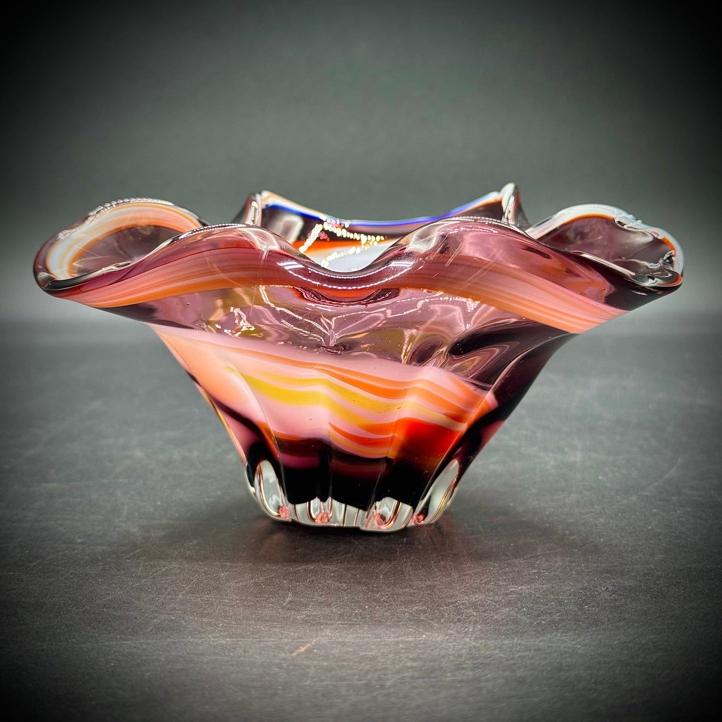 Multi-Color Ruffle Swirl Art Glass Bowl