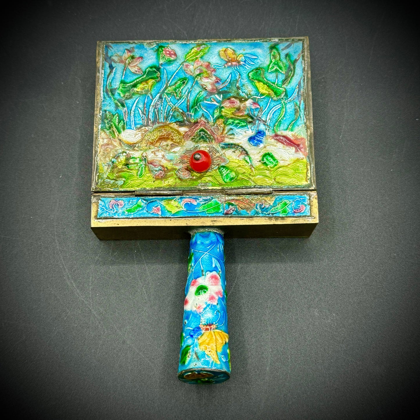 Vintage Cloisonné Enamel & Brass Silent Butler