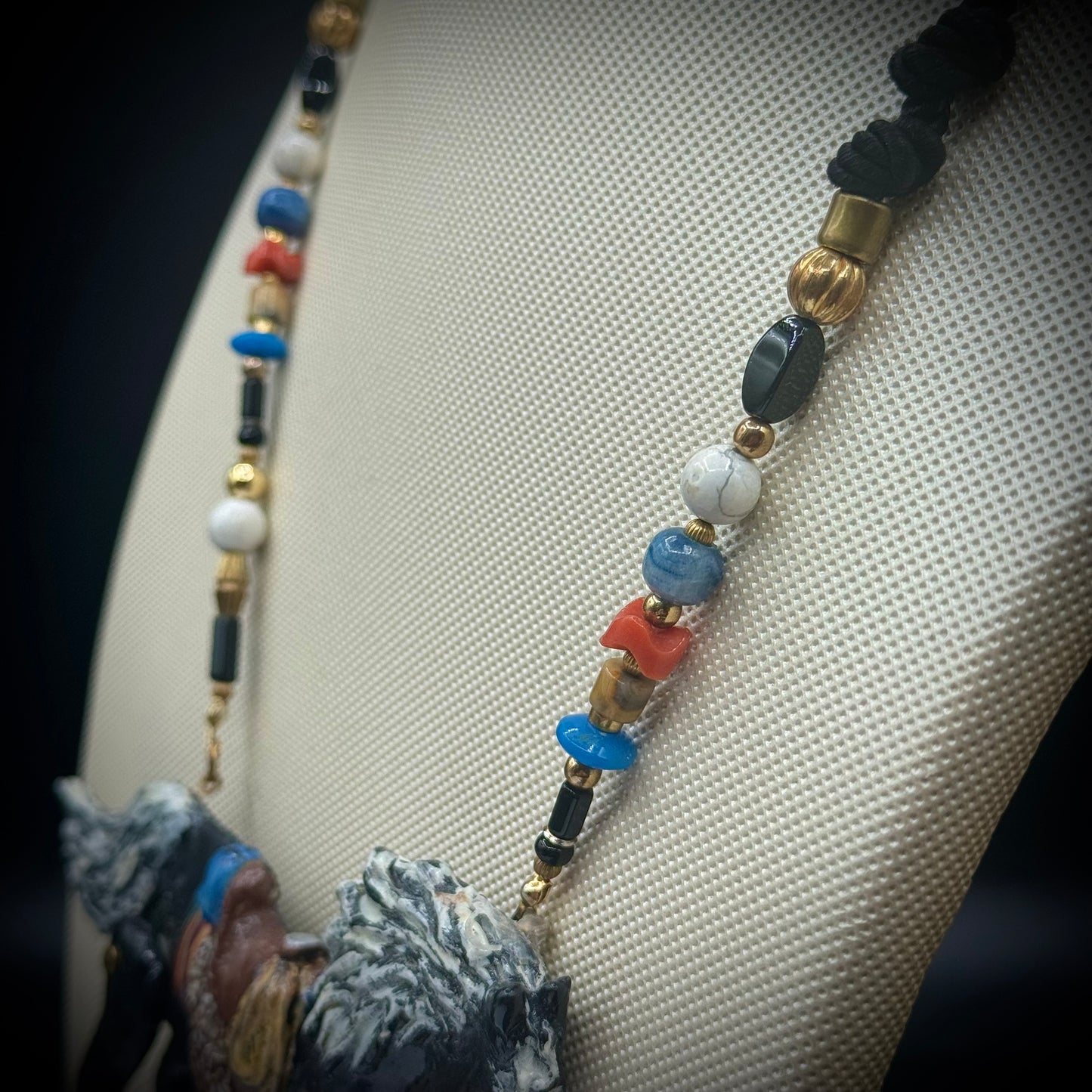 Vintage Dorian Designs 1990 Large Articulating Horse Necklace w/Real Stones