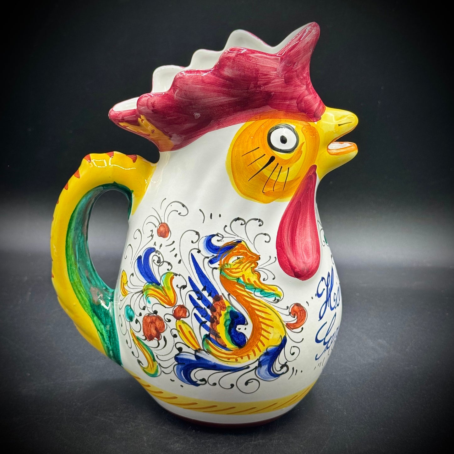 Vintage Large Pottery Chicken Pitcher - Made in Italy