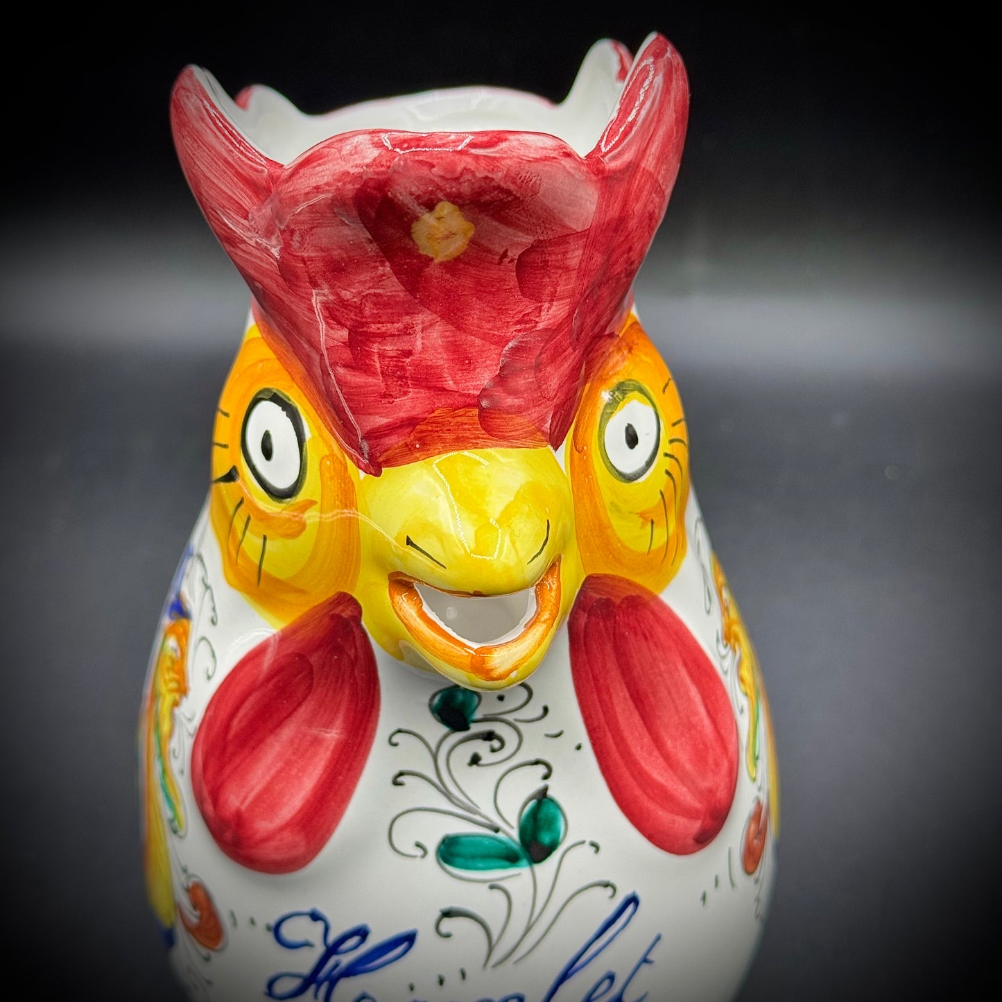 Vintage Large Pottery Chicken Pitcher - Made in Italy
