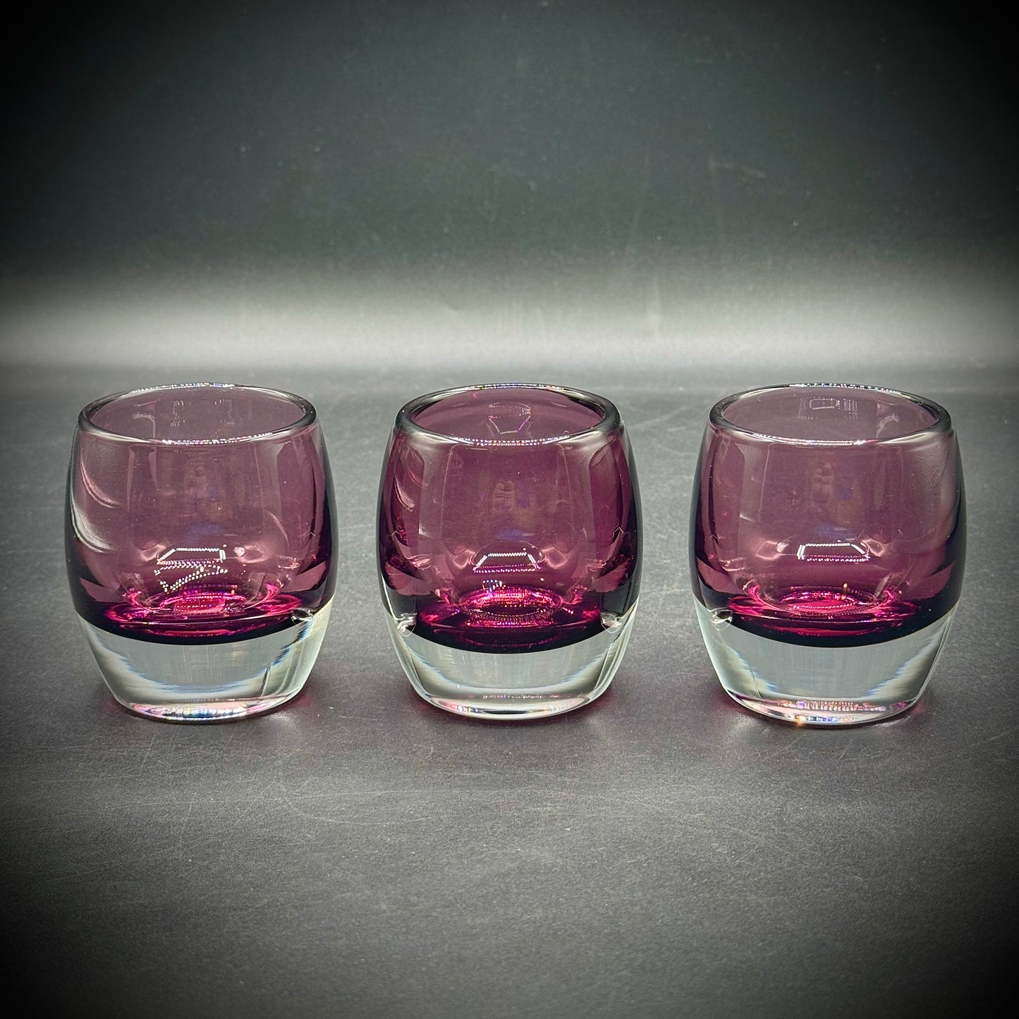 Set of 3 Polish Diva Glass Amethyst Votives by Crate & Barrel